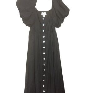 Pomander Place Black Puff Sleeve Midi Dress